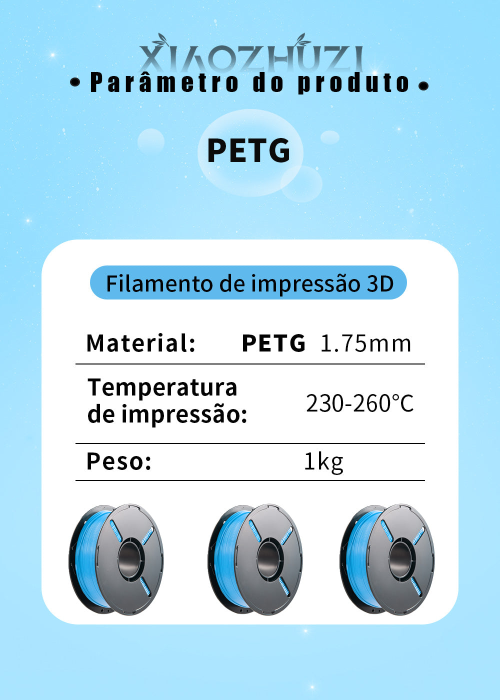 Xiaozhuzi-filamento 3d pla/petg/ 1.75mm 10 rolo 10kg，filamento de impressora 3d